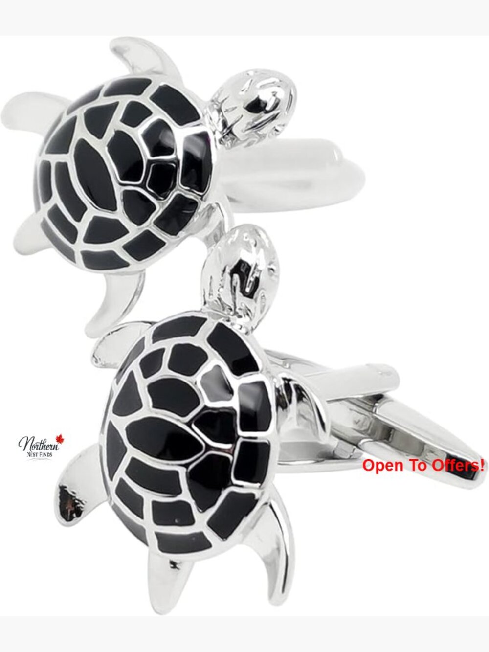 Stainless Steel Brass Metal Cufflinks Black Turtle Tuxedo Shirt Buttons